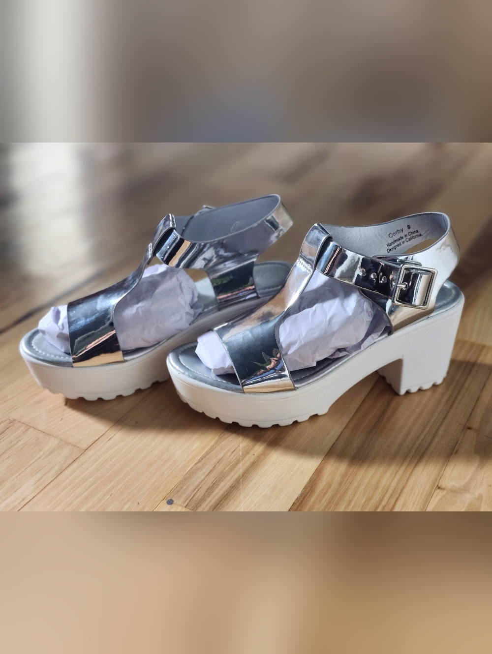 J. Adams Metallic Silver Chunky Heel Sandals
